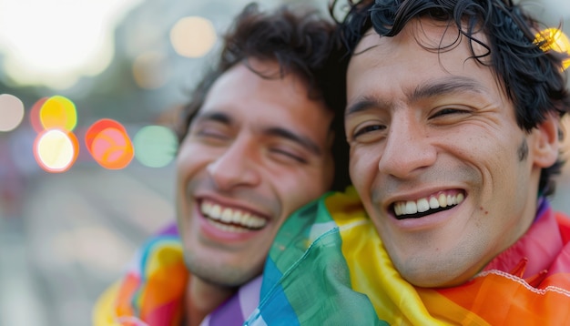 Free photo pride scene with rainbow colors and men celebrating their sexuality