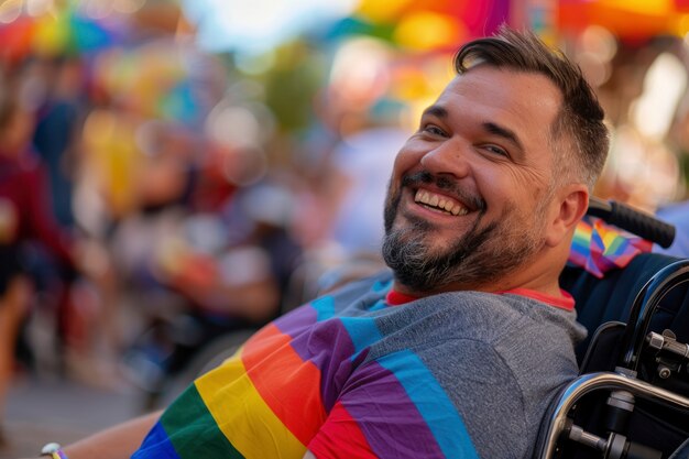 Pride scene with rainbow colors and men celebrating their sexuality