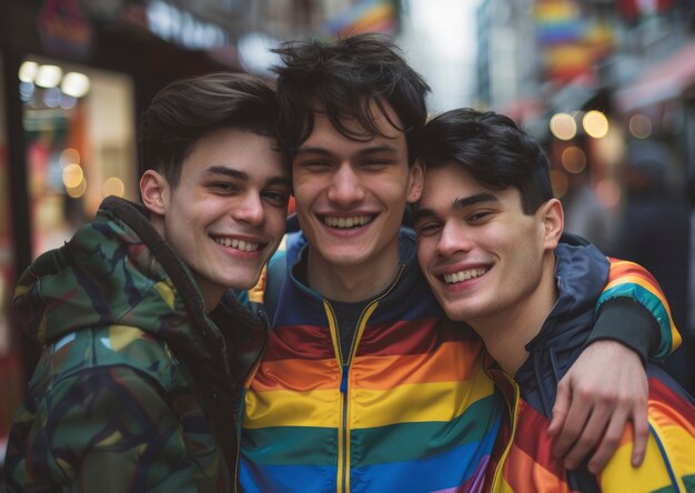 Pride scene with rainbow colors and men celebrating their sexuality