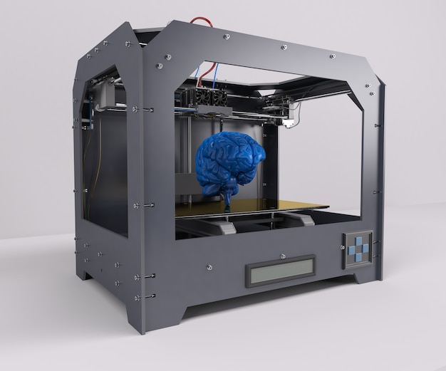 Free Photo printing a blue human brain