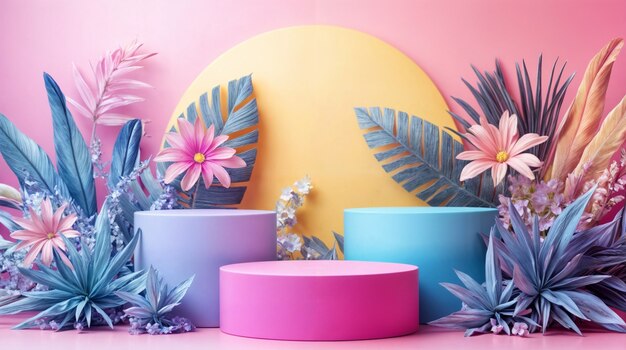 Free Photo product showcasing platforms with dreamy colors and aesthetic