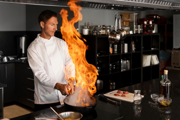 Professional chef preparing food in the kitchen