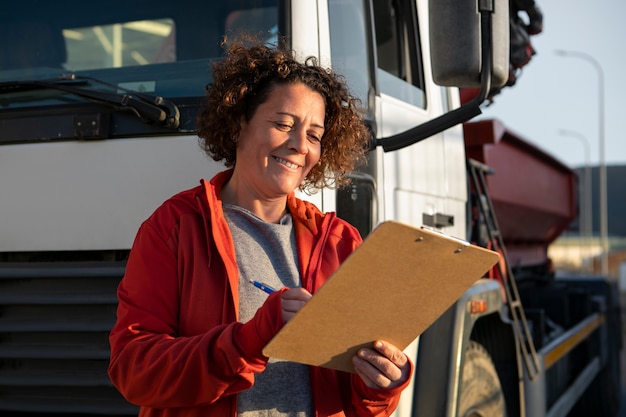 Professional female driver with van or wagon car