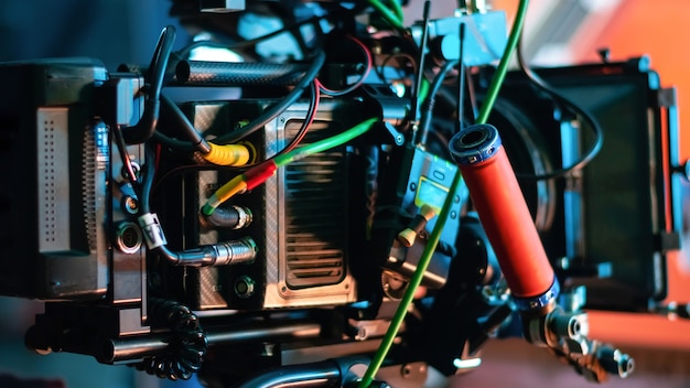 Free Photo professional video camera on the movie set with a lot of cables