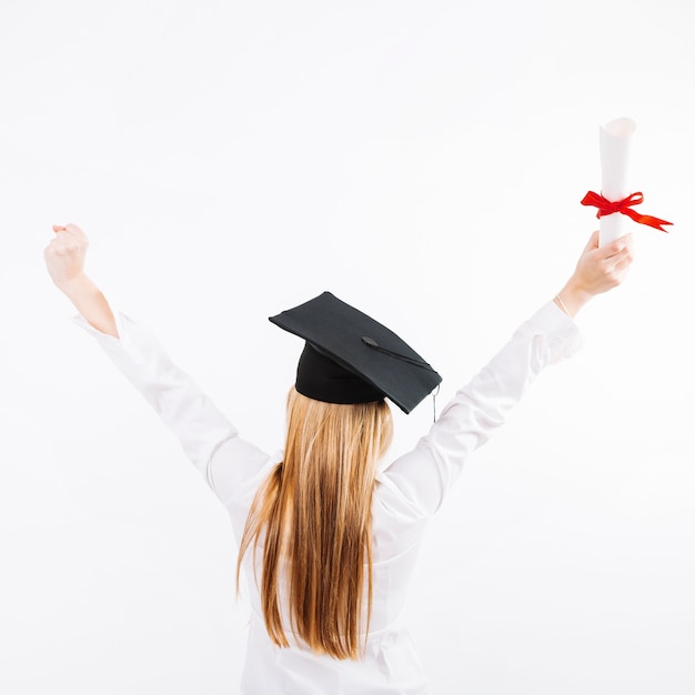 Free photo proud woman posing with certificate of education