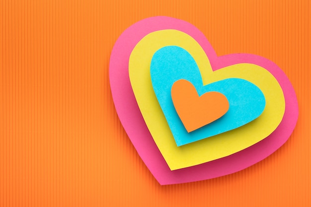 Psychedelic paper shapes with colorful hearts