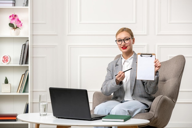 Psychologist conducting online sessions cute blonde young professional woman smiling