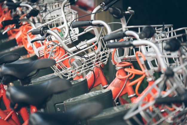 Free Photo public rental bicycles in a line