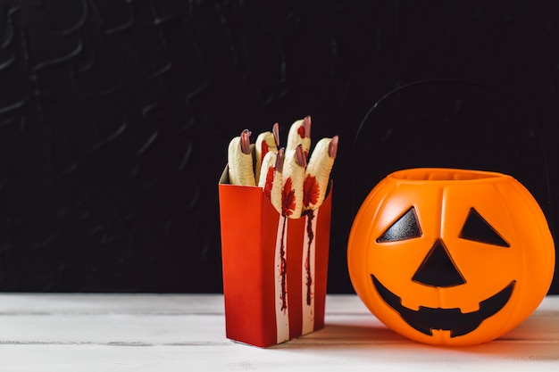 Pumpkin basket and severed fingers for Halloween