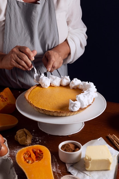 Free photo pumpkin pie making assortment