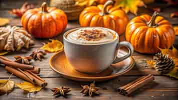 Free photo pumpkin spice latte and fall decor