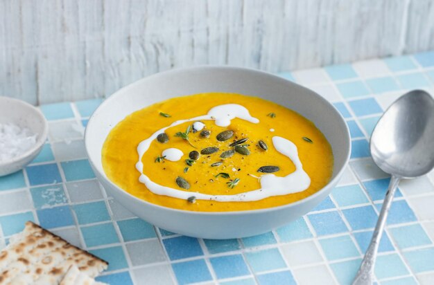 Pumpkin vegetable soup with cream