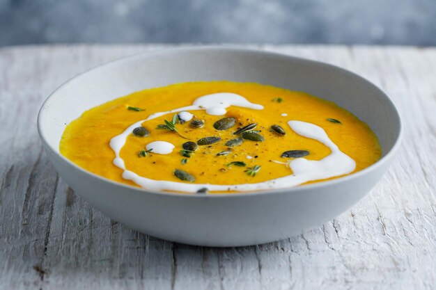 Pumpkin vegetable soup with cream