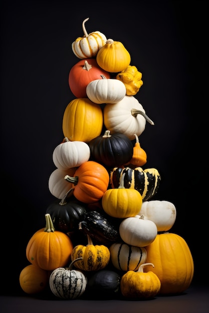 Free photo pumpkins arrangement indoors