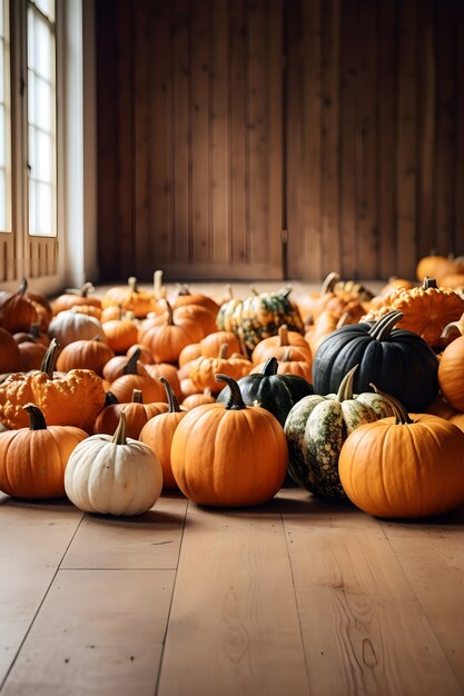 Pumpkins arrangement indoors