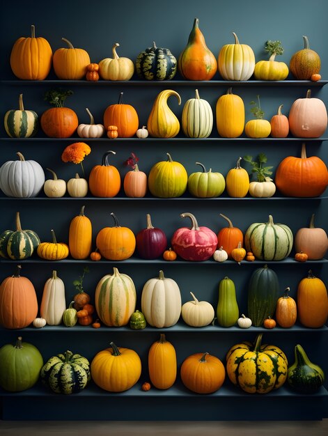 Pumpkins arrangement indoors