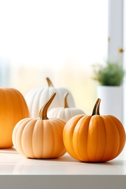 Pumpkins arrangement indoors