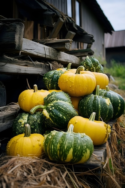 Free photo pumpkins arrangement outdoors