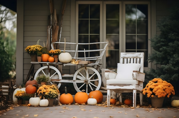 Pumpkins arrangement outdoors