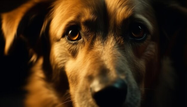 Purebred retriever sitting looking with loyalty indoors generated by AI