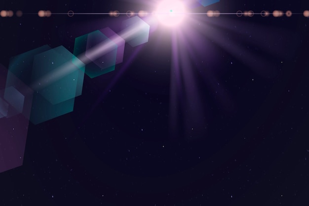 Purple lens flare with light blue hexagon ghost effect on dark background