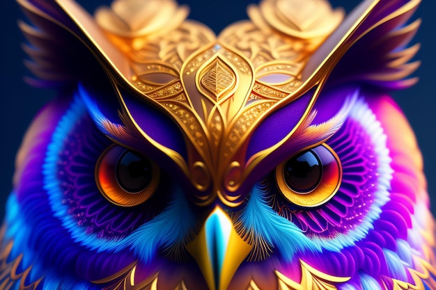 Free photo a purple owl with a gold face and purple eyes.