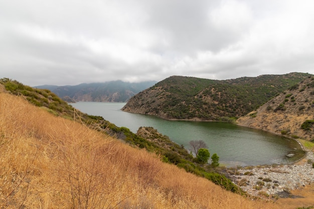 Pyramid Lake in California captured on a cloudy day