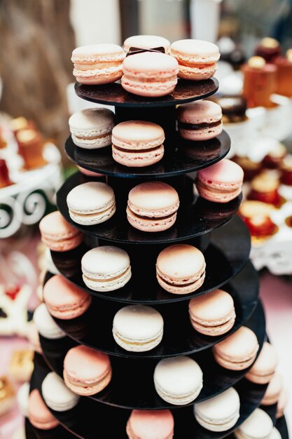 Pyramid of pink and white macaroons