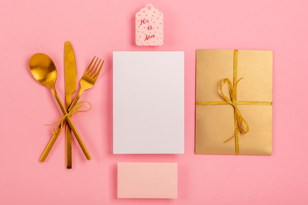 Quinceañera composition on pink background