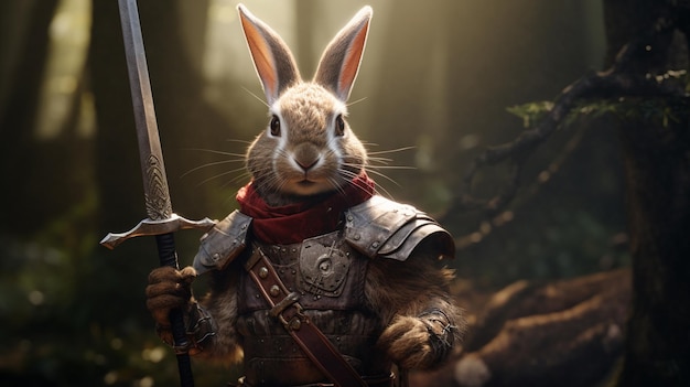 Free Photo a rabbit in armor and with a sword