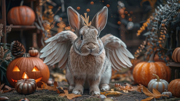 Free Photo rabbit wearing halloween costume