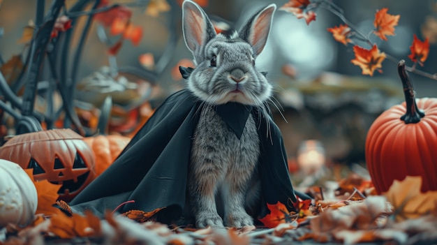 Free photo rabbit wearing halloween costume