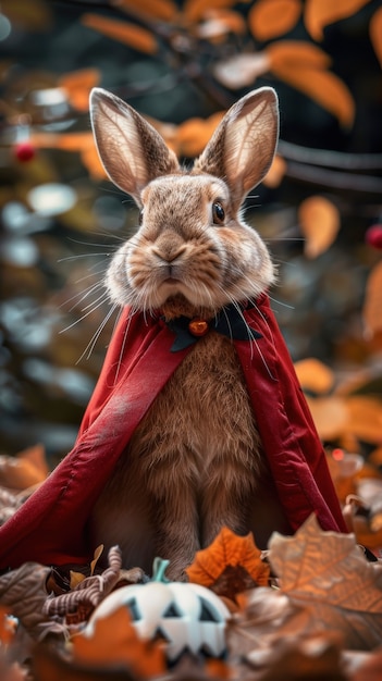 Free photo rabbit wearing halloween costume