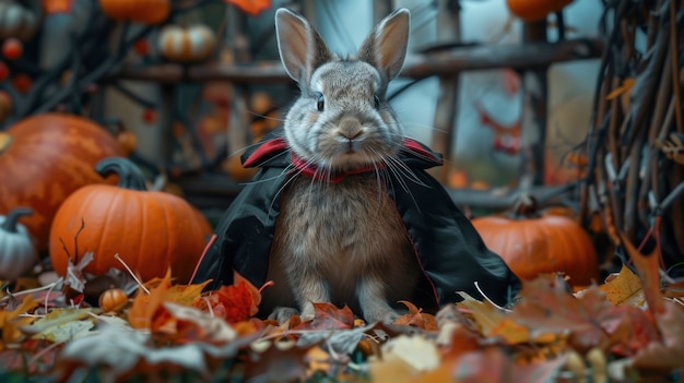 Free photo rabbit wearing halloween costume