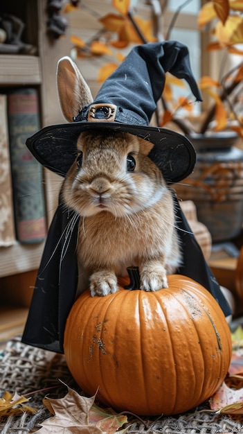 Free Photo rabbit wearing halloween costume