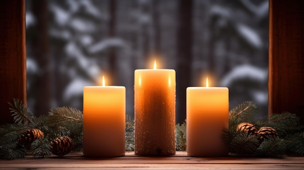 Radiant candles emit a gentle glow brightening the foreground and fading into a subtle background ideal for text placement