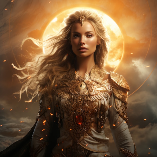 Radiant depiction of empowered female sun goddess