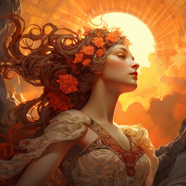 Radiant depiction of empowered female sun goddess