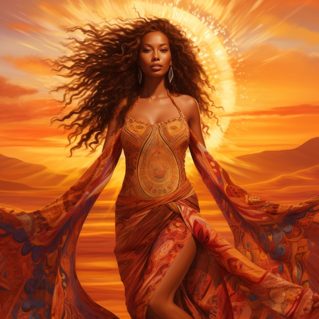 Free photo radiant depiction of empowered female sun goddess