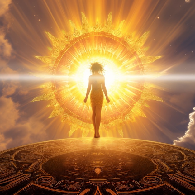 Free Photo radiant depiction of empowered female sun goddess