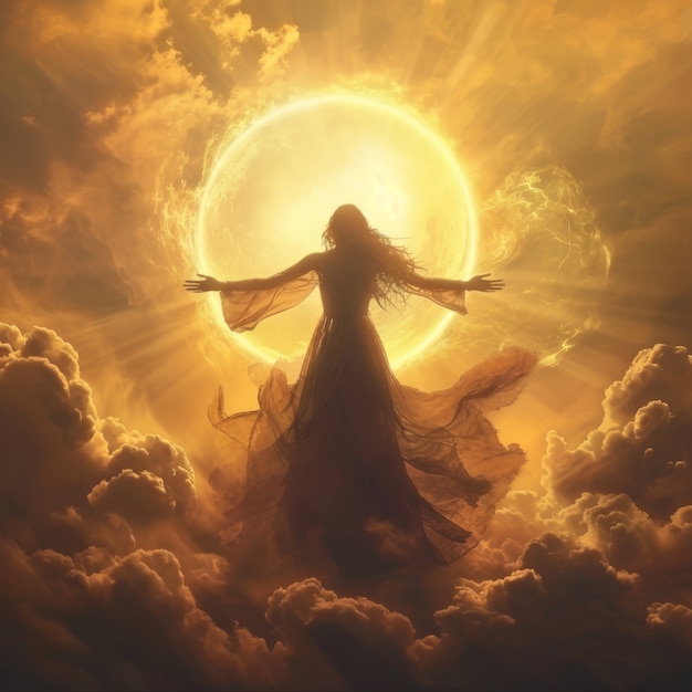 Free photo radiant depiction of empowered female sun goddess