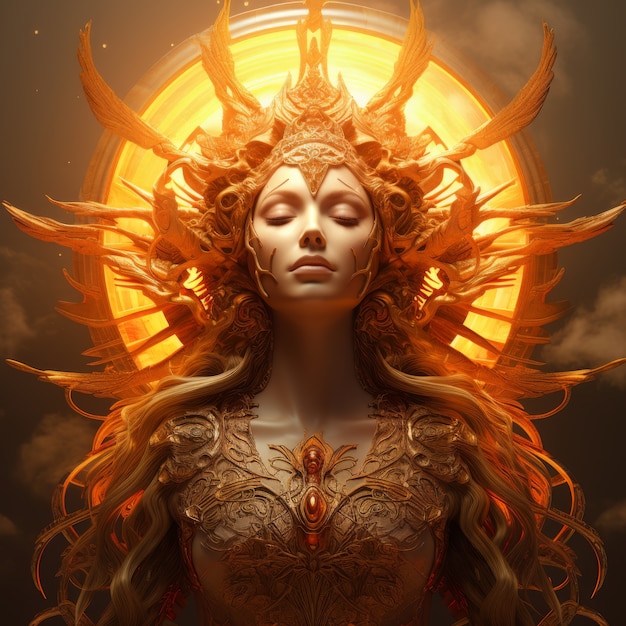 Free Photo radiant depiction of empowered female sun goddess