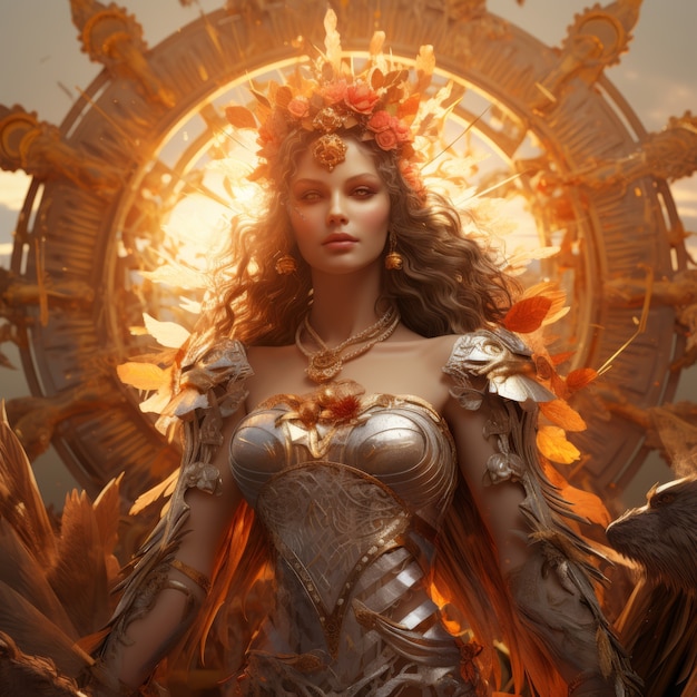 Free photo radiant depiction of empowered female sun goddess