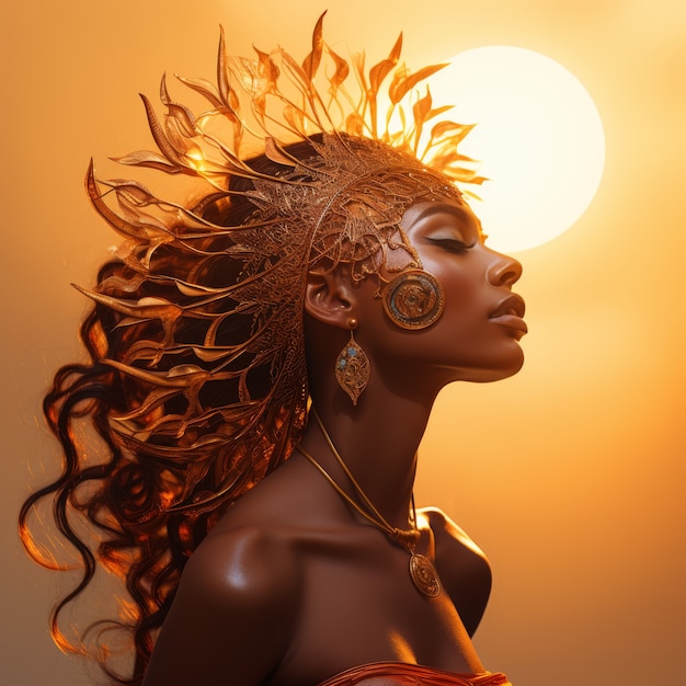 Radiant depiction of empowered female sun goddess