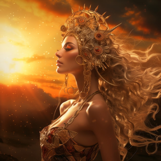 Free photo radiant depiction of empowered female sun goddess