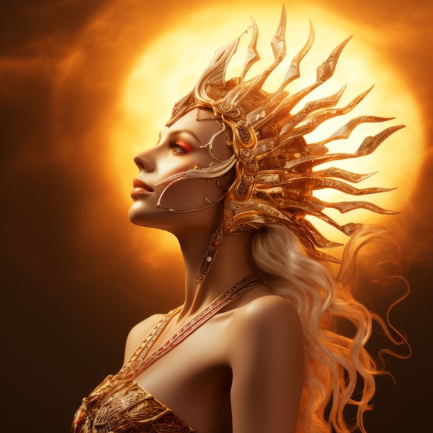 Free photo radiant depiction of empowered female sun goddess