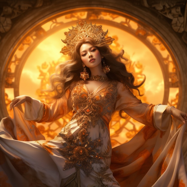 Free photo radiant depiction of empowered female sun goddess