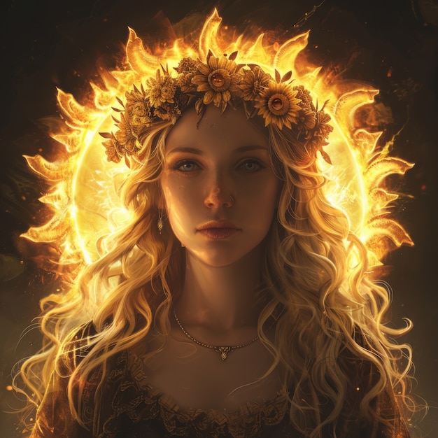 Free photo radiant depiction of empowered female sun goddess