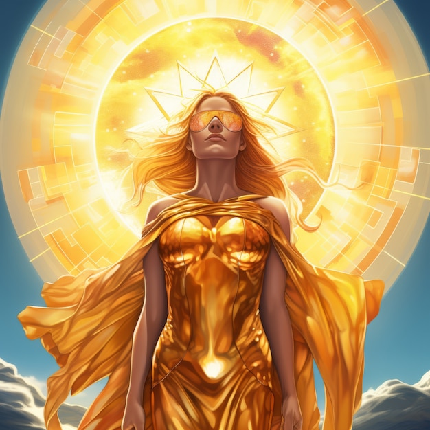 Free Photo radiant depiction of empowered female sun goddess