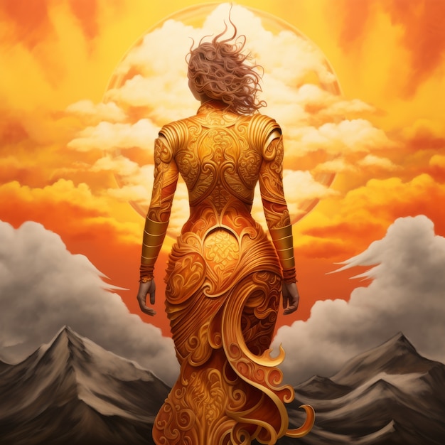 Free Photo radiant depiction of empowered female sun goddess